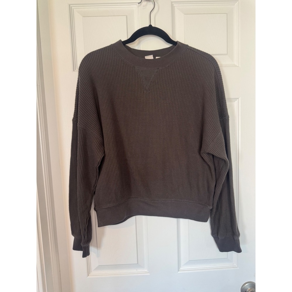 Gap Womens Dark Gray Waffle Knit Thermal Long Sleeve Crew Neck Sweater Small